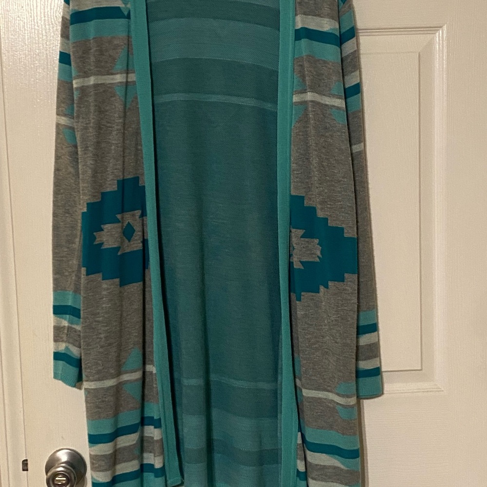 Allison Brittney Teal and Gray Cardigan